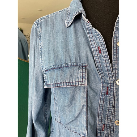 Tommy Hilfiger Denim Chambray Shirt Button Down Top Womens XS Long Sleeve Casual - Picture 2 of 12
